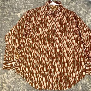 White & Brown Abstract Long Sleeve Button-Down Shirt - Size Small